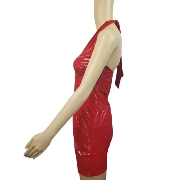 Red and Silver Halter top  Bodycon Party Dress Thigh Length Dress Size 7ish. - Picture 5 of 8